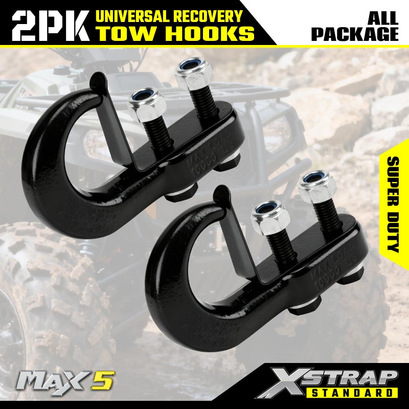 XSTRAP STANDARD 2PK Universal Recovery Tow Hooks 10000LBS Black Forged Tow Hooks Compatible with Jeep Ford Dodge Chevy Chevrolet GMC Toyota Pickup Truck - Image 2